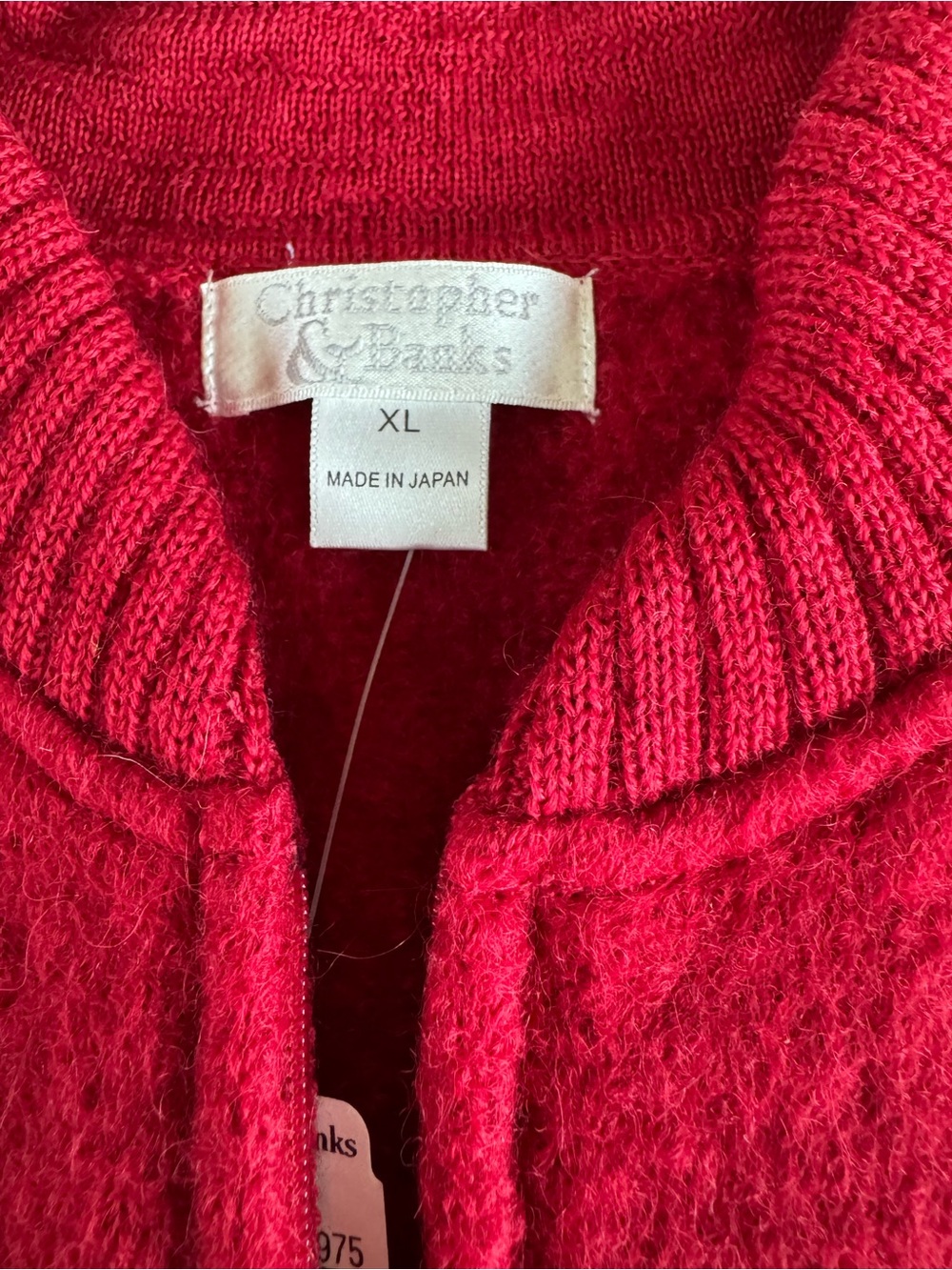 Vintage Christopher & Banks Red Boiled Wool Zip-Front Cardigan Sweater Jacket XL - Picture 4 of 9